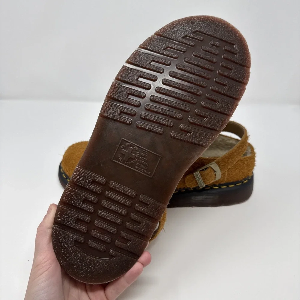 Dr. Martens Isham Tan Suede Faux Fur Lined Mules Mens 11 Womens 12 Brown NEW
